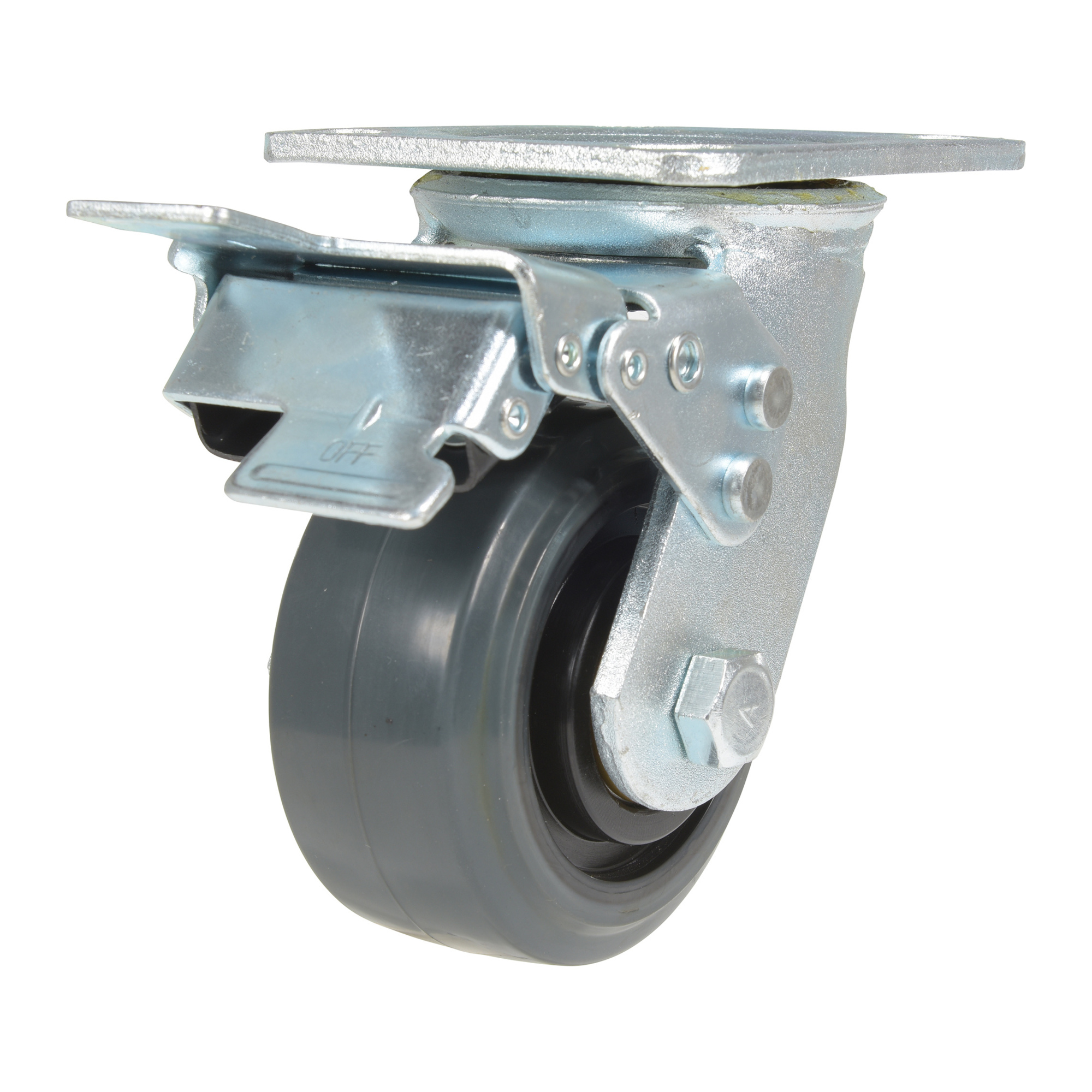Vestil Rubber Swivel With Total Brake Caster 4 In. Diameter x 2 In. Width 551 Lb. Capacity Dark Gray/Gold